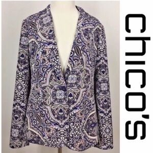 Chico's Purple and White Patterned Blazer